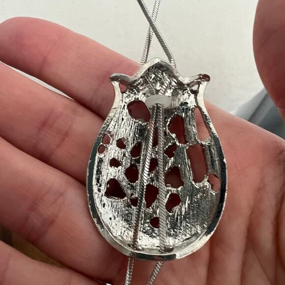 Jewel Studded Rose Adjustable Bolo Long Silver Statement Necklace - Picture 3 of 5